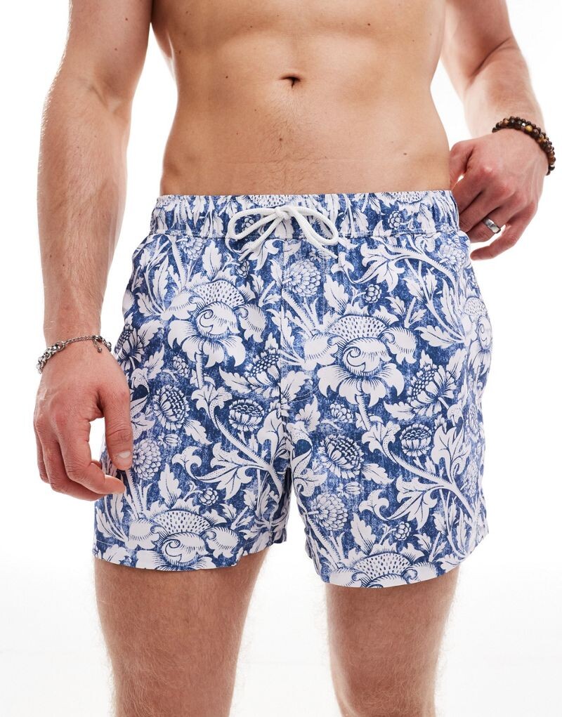 

Короткие шорты для плавания синего цветочного принта ASOS DESIGN