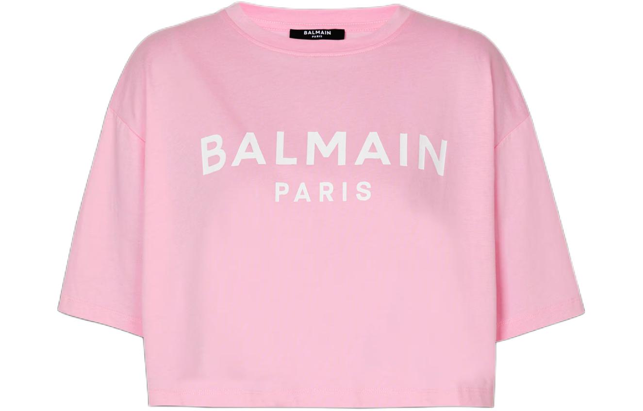 

Футболка из хлопка с логотипом BALMAIN, розовая