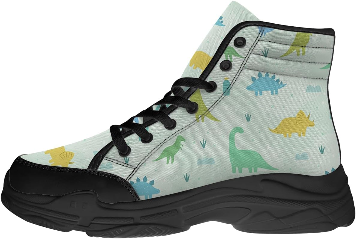 

Кроссовки Quorax для мужчин и женщин с динозавром, высокие на шнуровке, из ткани, подарок для женщин и мужчин, синий/зеленый/желтый