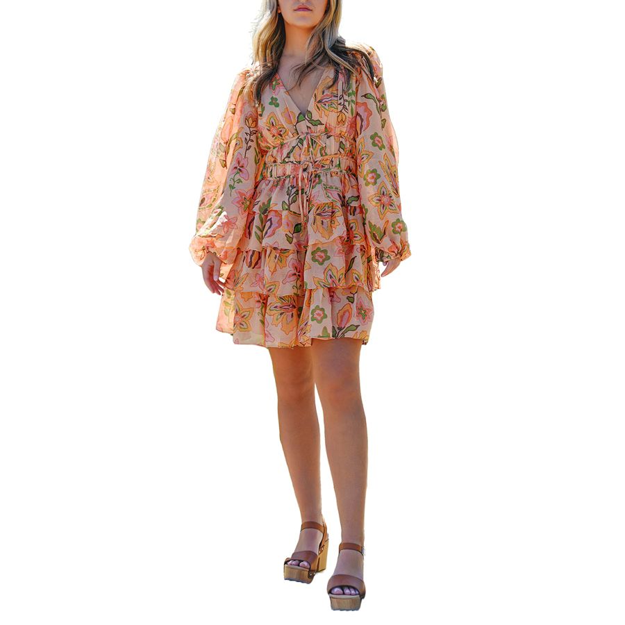 

Золотистое металлическое мини-платье "Сад" Jessie Zhao New York, Orange, pink, green