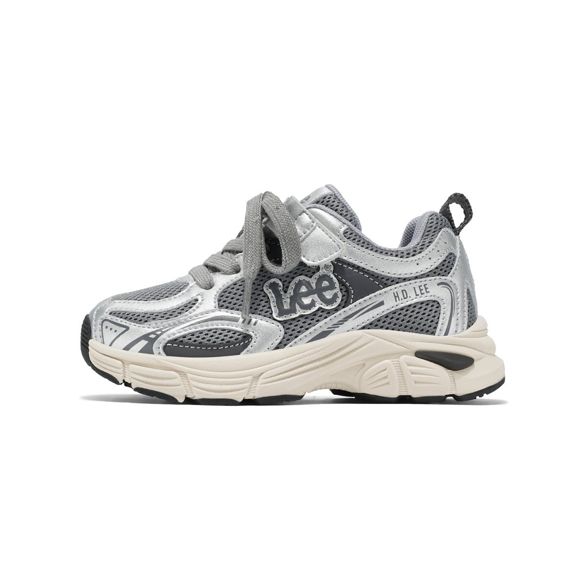 

Абразивостойкие легкие амортизирующие дышащие нескользящие противоударные низкие детские повседневные кроссовки Lee, серебро