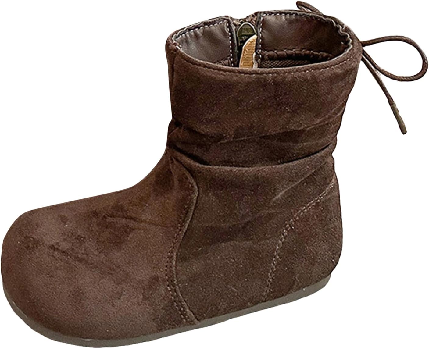 

Детские ботильоны IWIHMIV для девочек с боковой молнией, короткие замшевые ковбойские ботинки, противоскользящие модные ботинки средней длины для малышей, Coffee