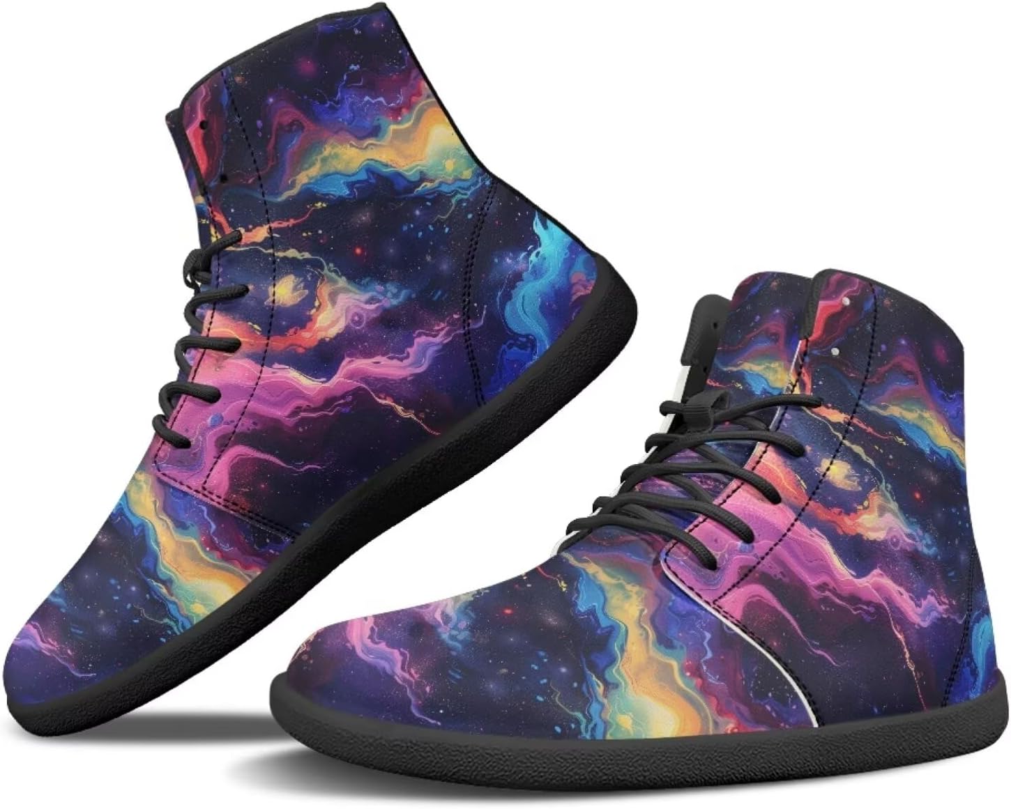 

Женские высокие кеды JoyLamoria с мраморным рисунком, спортивные туфли для ходьбы и тенниса, кожаные минималистичные обувь на шнуровке для улицы, Galaxy Colorful Nebula