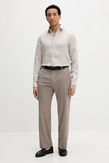 Рубашка из льна с кроем slim fit Calvin Klein, бежевый — фото 2