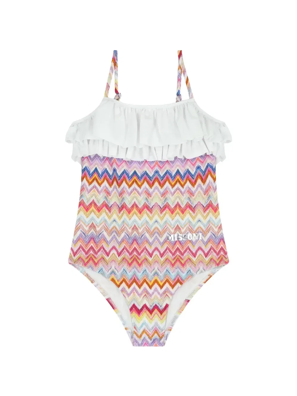 Купальник с оборками и узором зигзаг Missoni Kids, розовый