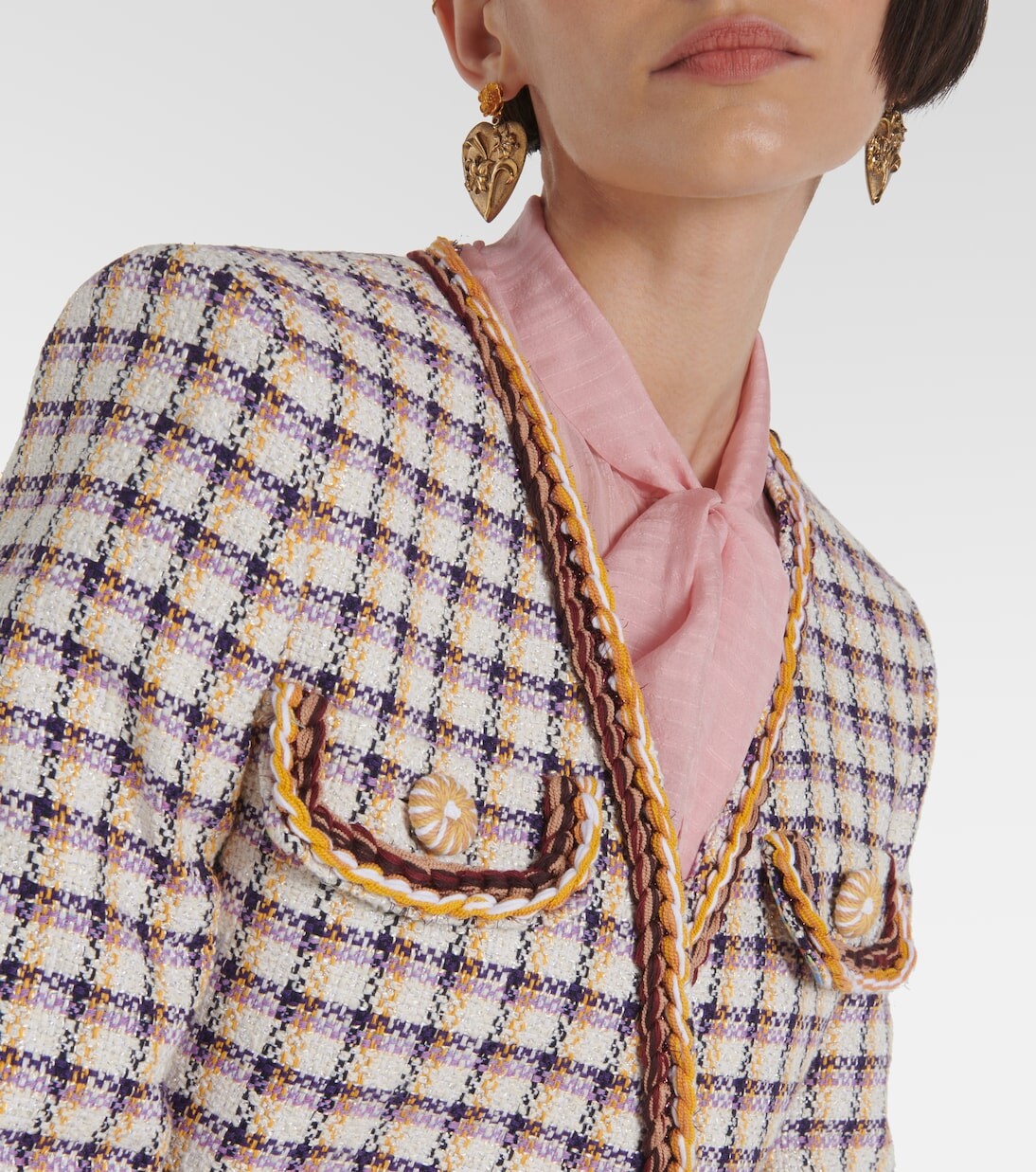 Куртка в клетку из смесового хлопка Etro, красный — фото 4