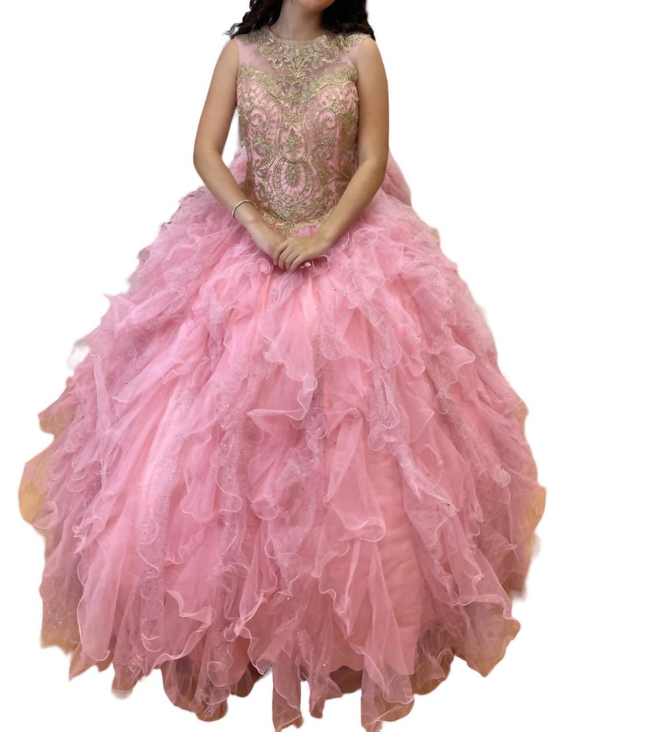 

Платье Quinceañera без рукавов в розово-золотом цвете House of Wu