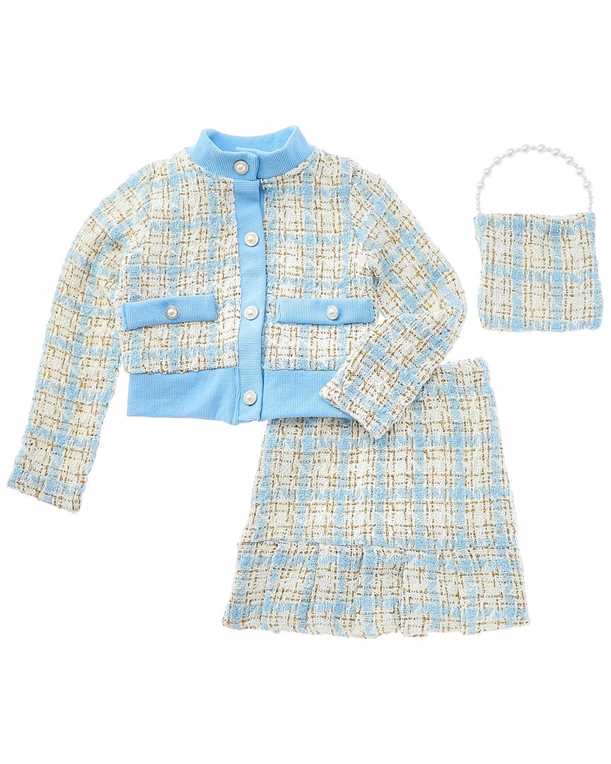 

Комплект из твидового свитера, юбки и сумки Badgley Mischka, синий