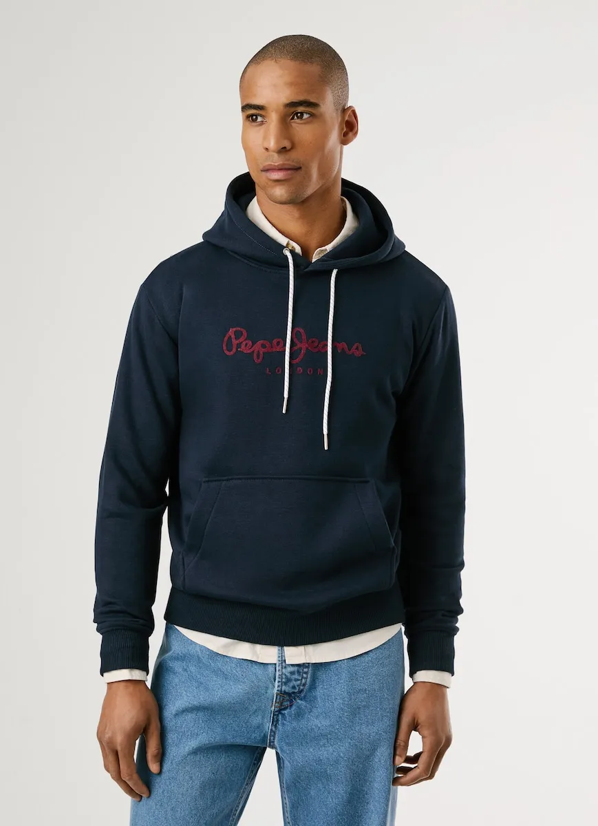 

Мужская толстовка с регулируемым капюшоном и принтом логотипа Pepe Jeans, темно-синий