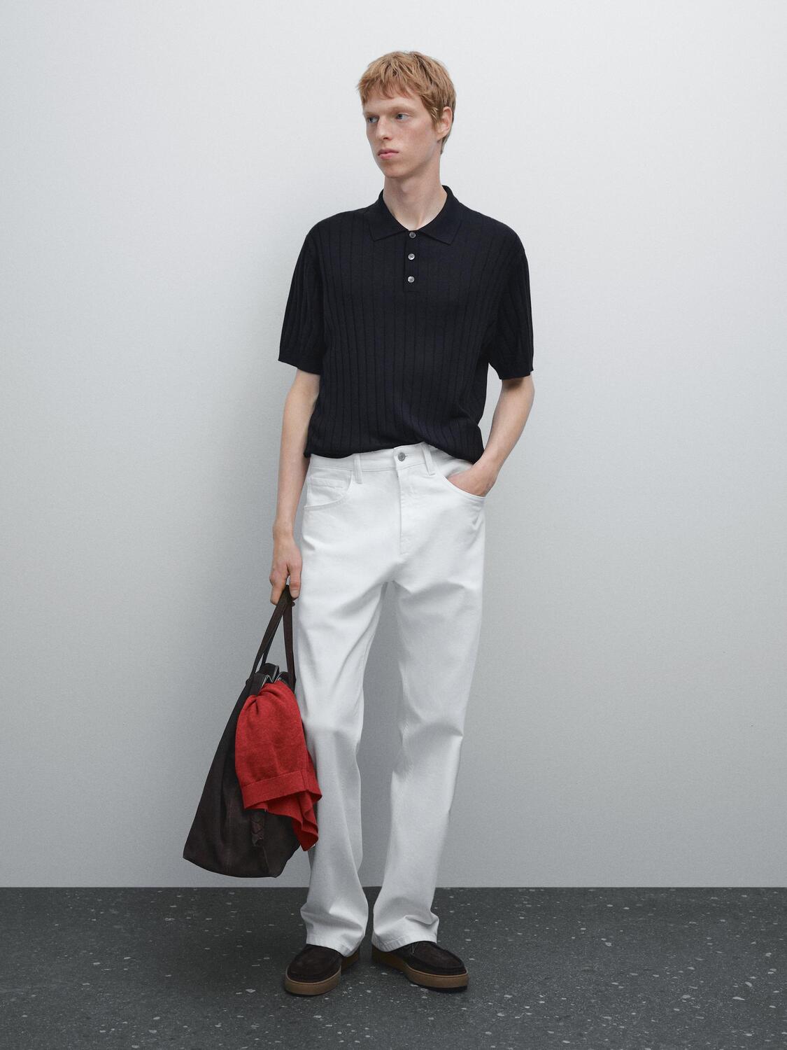 

Рубашка-Поло из рубчатого трикотажа Massimo Dutti, темно-синий