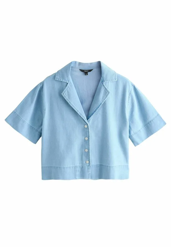 Блузка прямого кроя с коротким рукавом в курортном стиле на пуговицах Next, Light Blue