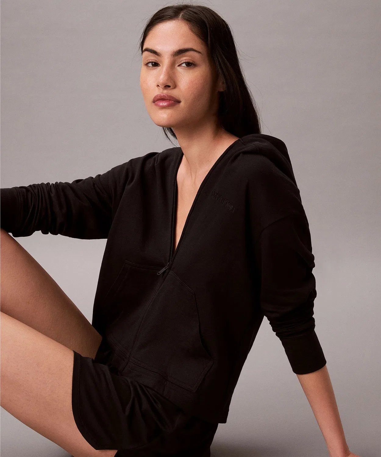 Флисовая кофта на молнии Calvin Klein Underwear, чёрная — фото 4