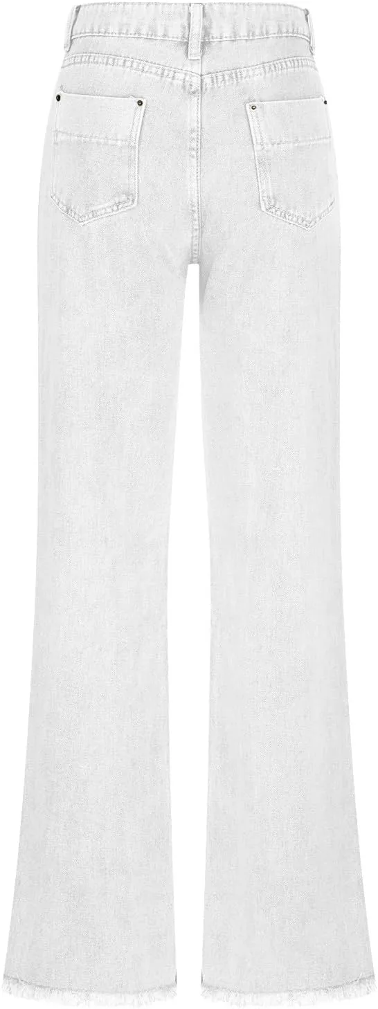 Женские джинсы wide leg с высокой талией, растягивающиеся и потертые — фото 4