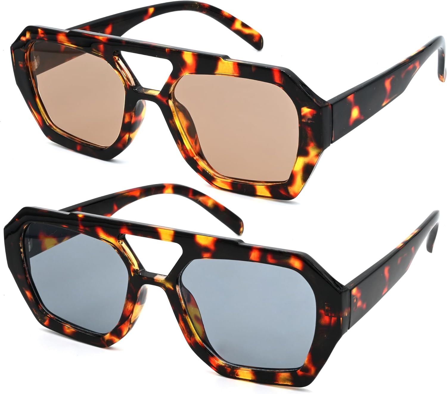 

Модные шестиугольные солнцезащитные очки-авиаторы для женщин в стиле 70-х годов, толстая квадратная оправа, двойная перемычка Teumire, A09 2 Pack-tortoise/Brown+tortoise/Grey