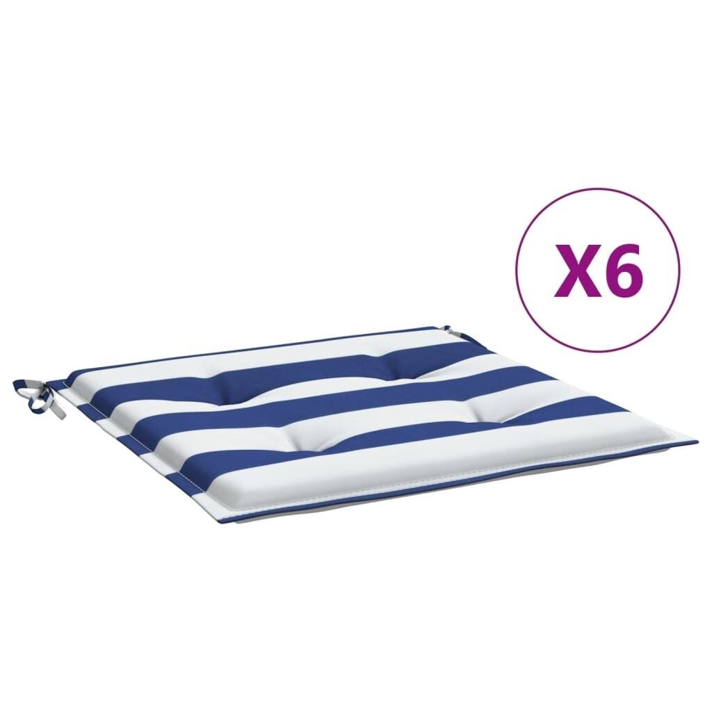 

VidaXL Подушки для садового стула 6 шт. Ткань в сине-белую полоску 40х40х3см.