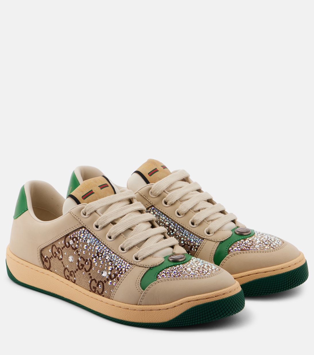 Кроссовки из декорированной кожи с перфорацией Gucci, Du.Mi/C.Eb/Cry/C.Ab