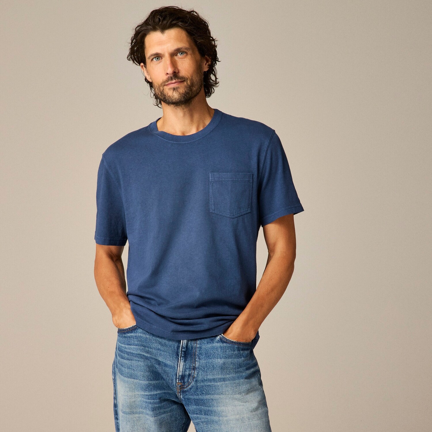 

Футболка из хлопка Vintage-Wash с карманом J.Crew, синий