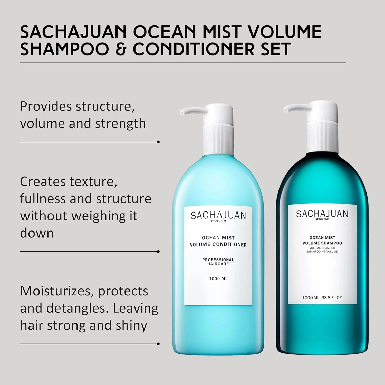 Набор шампуня и кондиционера SACHAJUAN Ocean Mist Volume | Технология Ocean Silk и растительные протеины для объема, структуры и пышности | Легкое увлажнение | Веганский продукт, без парабенов | 991 мл (2 шт.) — фото 2