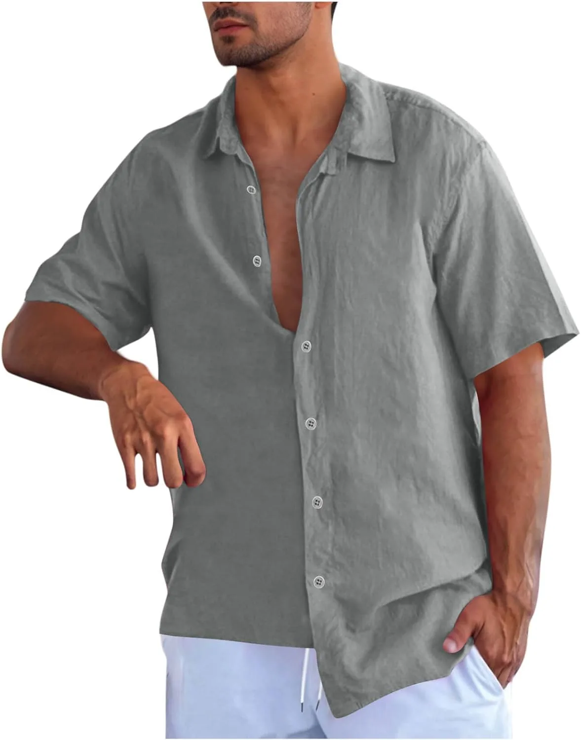 

Мужская летняя рубашка на пуговицах с коротким рукавом