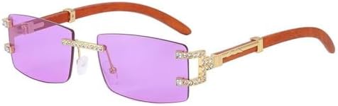 

Солнцезащитные очки без оправы с бриллиантами для женщин, винтажные маленькие прямоугольные солнцезащитные очки для мужчин, очки без оправы для мужчин и женщин MTZJH, C7purple