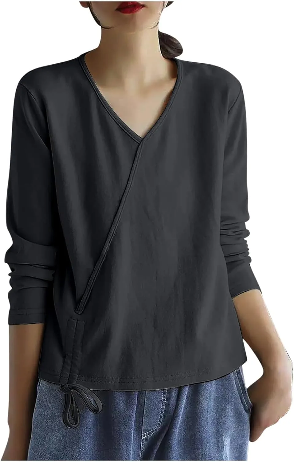 

Модная женская футболка с длинным рукавом и v-образным вырезом Uillui