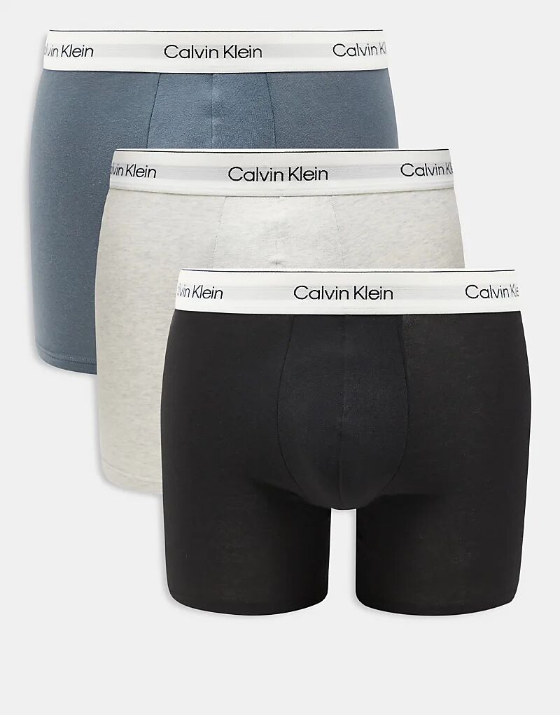

Calvin Klein – Modern Cotton – комплект из 3 пар облегающих хлопковых боксеров синего/серого/черного цвета