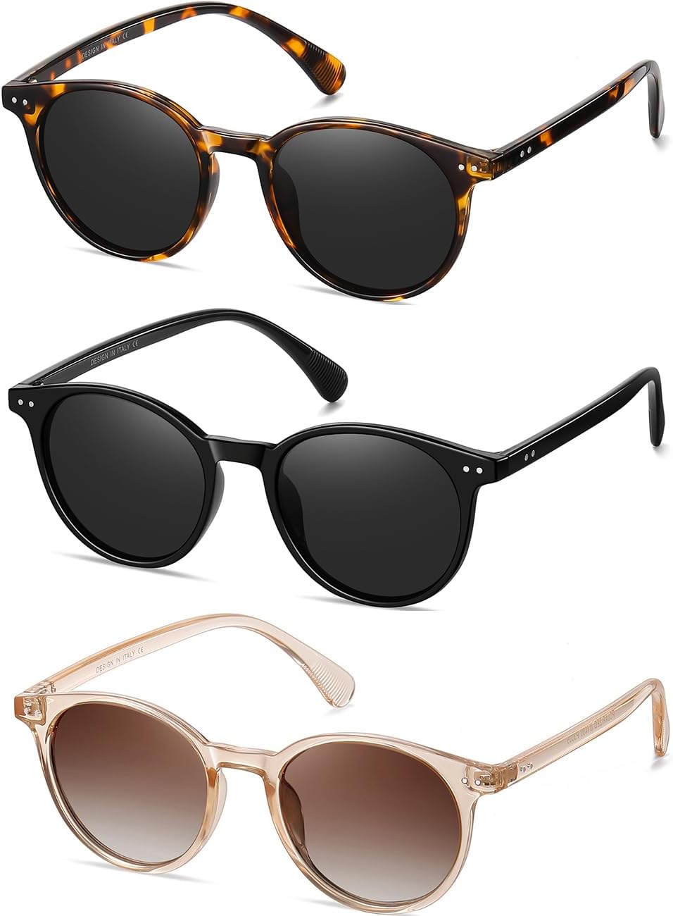 

Небольшие круглые поляризованные солнцезащитные очки для женщин в классическом винтажном стиле с защитой UV400 (3 шт.) NCLLCE, A3 Tortoise Grey+transparent Brown+black(3 Pack)