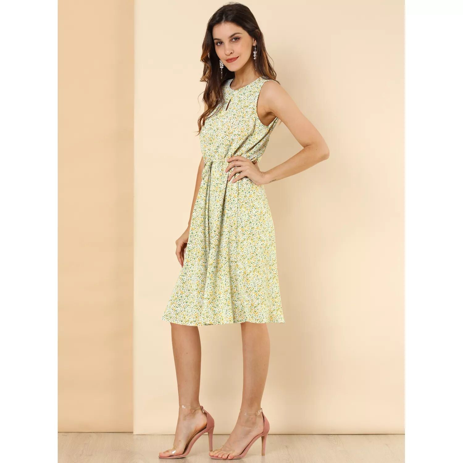 

Женское повседневное платье без рукавов с разрезом в горошек и принтом ALLEGRA K, темно-зеленый