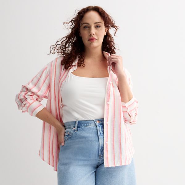 

Рубашка бойфренда больших размеров из льняной смеси Sonoma Goods For Life, цвет multi peach stripe