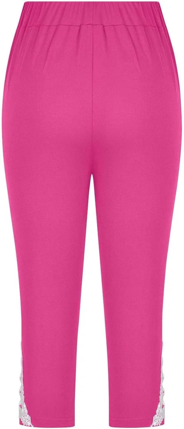 Детские капри с кружевными бантами, эластичный высокий пояс, Generic, Hot Pink-c — фото 3