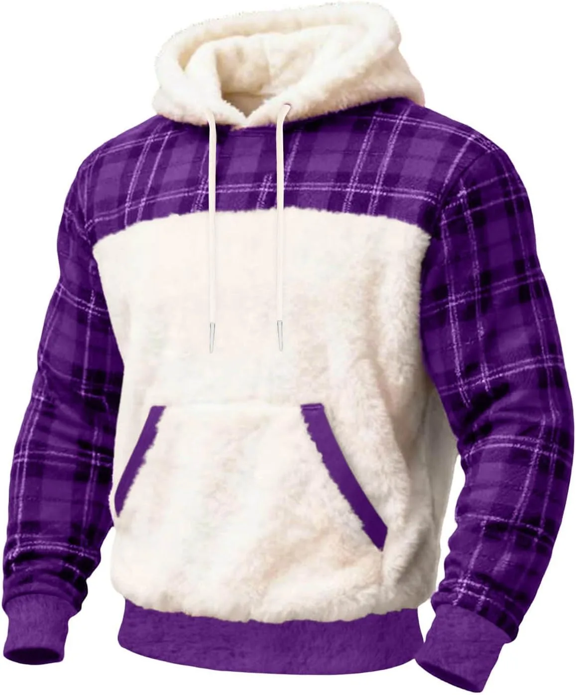 

Толстовка с капюшоном Fuzzy Sherpa для мужчин, теплая, в клетку QUNPIU