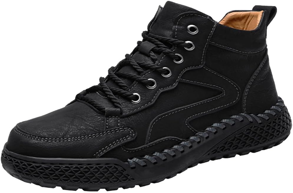 

MAUGELY Men's Work Business High Top кожаные обувь Ботинки для активного отдыха и отдыха Ботинки на щиколотке, черный