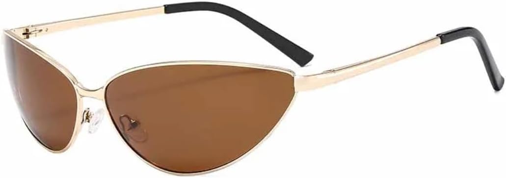 

Панк-стиль, маленькая оправа, кошачий глаз, модные солнцезащитные очки для женщин и мужчин, для велоспорта и активного отдыха, защита от УФ-излучения UV400 TVTBBVV, Gold Brown