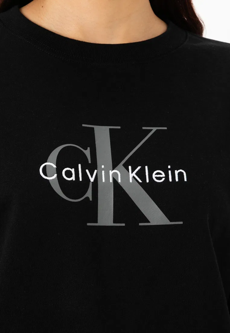 Свитшот укороченный с монограммой, Calvin Klein Jeans, черный — фото 3