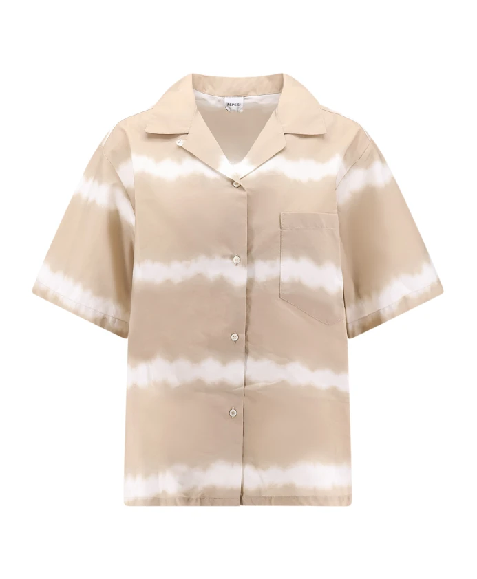 

Бежевая рубашка с принтом и воротником-стойкой. Aspesi, бежевый