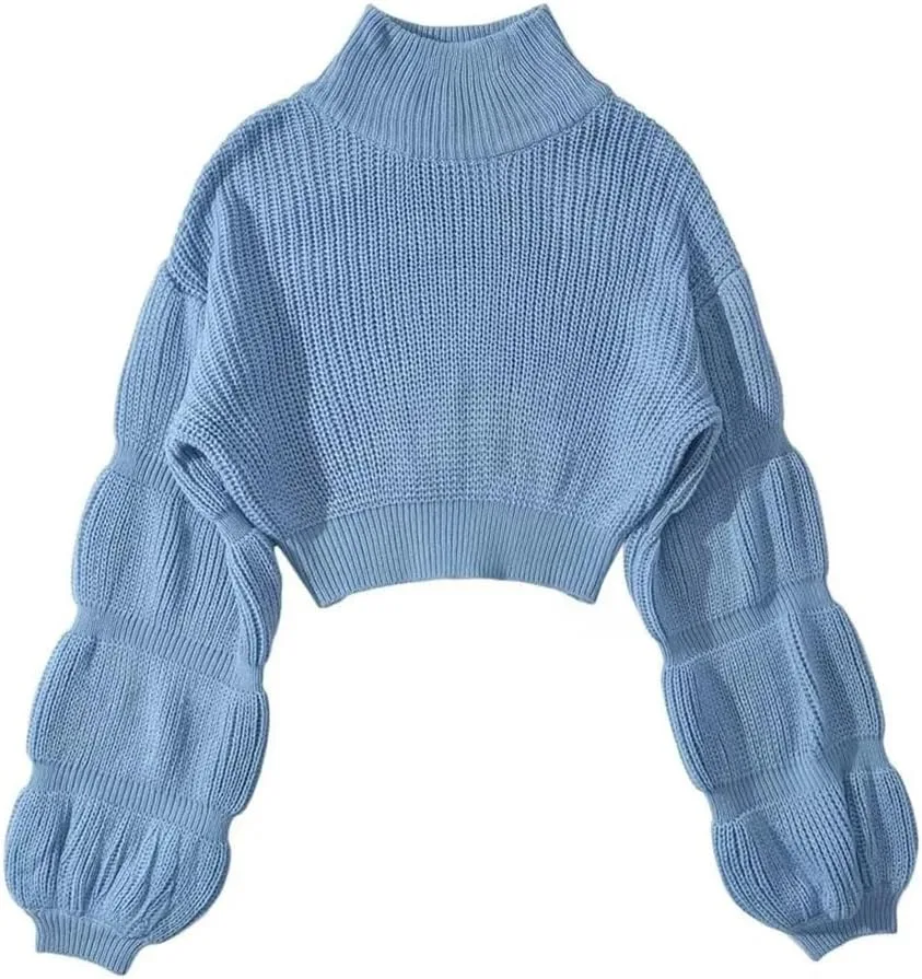 

Осенне-зимний утепленный свитер для женщин с высоким воротником и объемными рукавами EWUROI