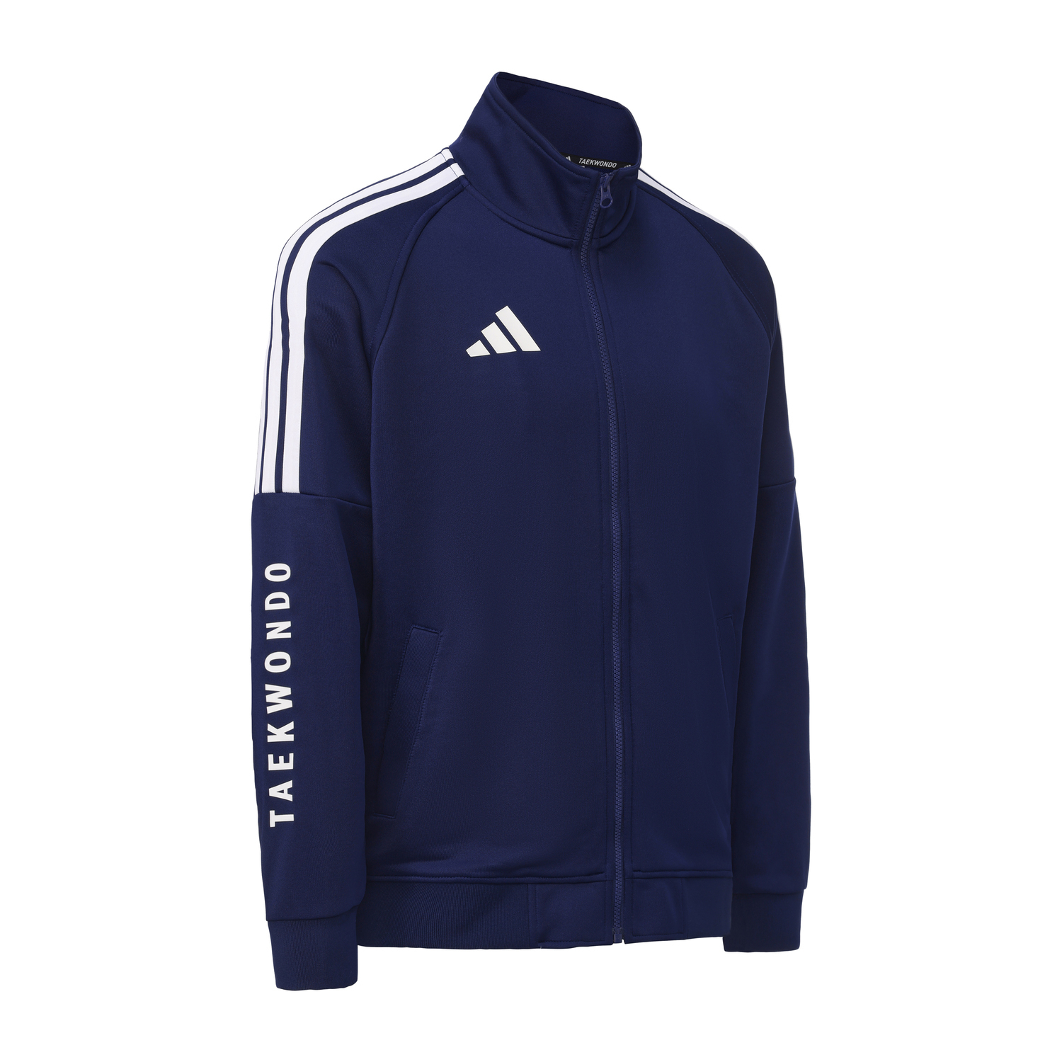 Adidas Куртка Unisex Navy Blue с белыми полосками, воротник стойка, умеренная посадка, несколько карманов, вязаная — фото 3