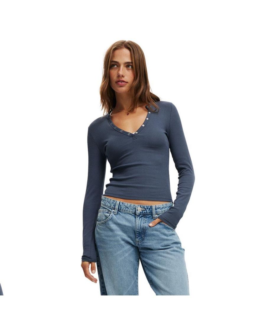 

Женская футболка-поло Ryan Henley с длинным рукавом COTTON ON, Collegiate navy