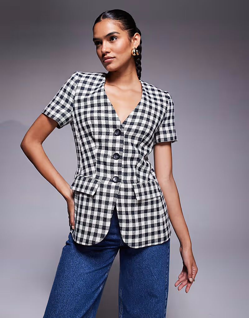 

Куртка в клетку River Island с короткими рукавами, черного цвета