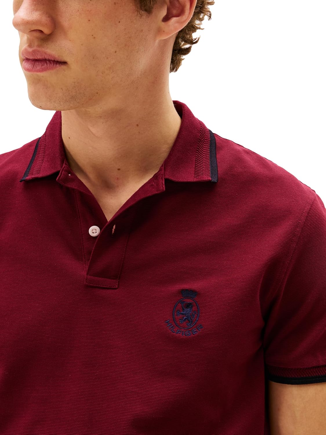 Мужские поло Tommy Hilfiger с коротким рукавом, классического кроя и вышитым гербом, Deep Rouge — фото 2