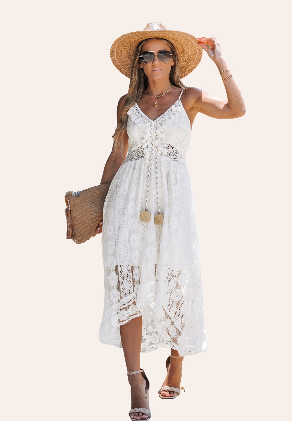 

Длинное платье ASTRID TASSEL RUCHING DRESS Cupshe, белый