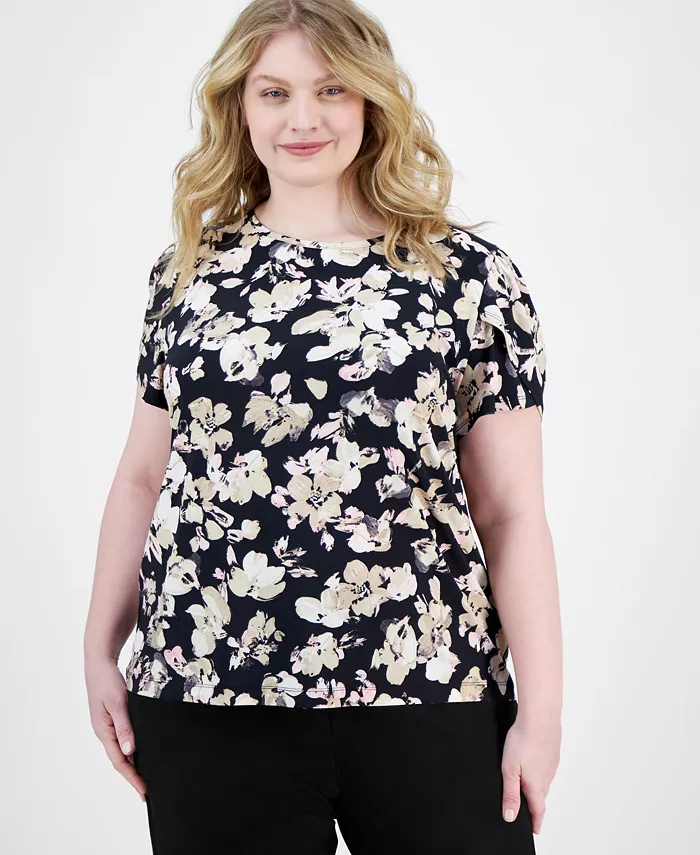 

Anne Klein Блузка с тюльпановыми рукавами и принтом, размер plus size AK Anne Klein, мультиколор