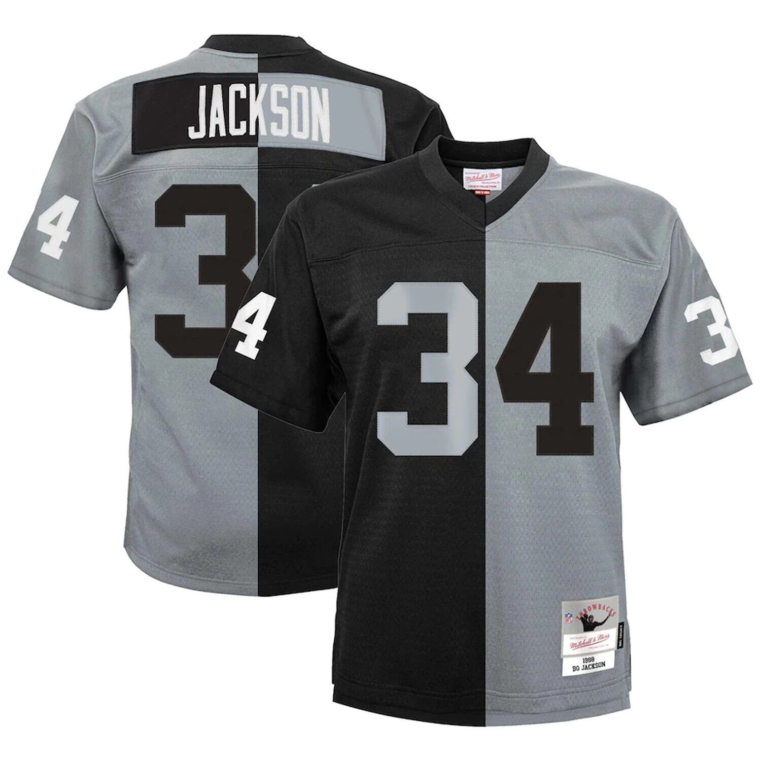 

Молодежная майка Mitchell & Ness Bo Jackson Black/Silver Las Vegas Raiders Split Legacy Unbranded