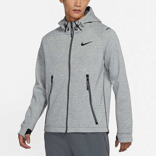 Куртка Nike Pro Therma-FIT Full-length zipper Cardigan Knit Training Hooded Jacket Gray, серый — фото 3
