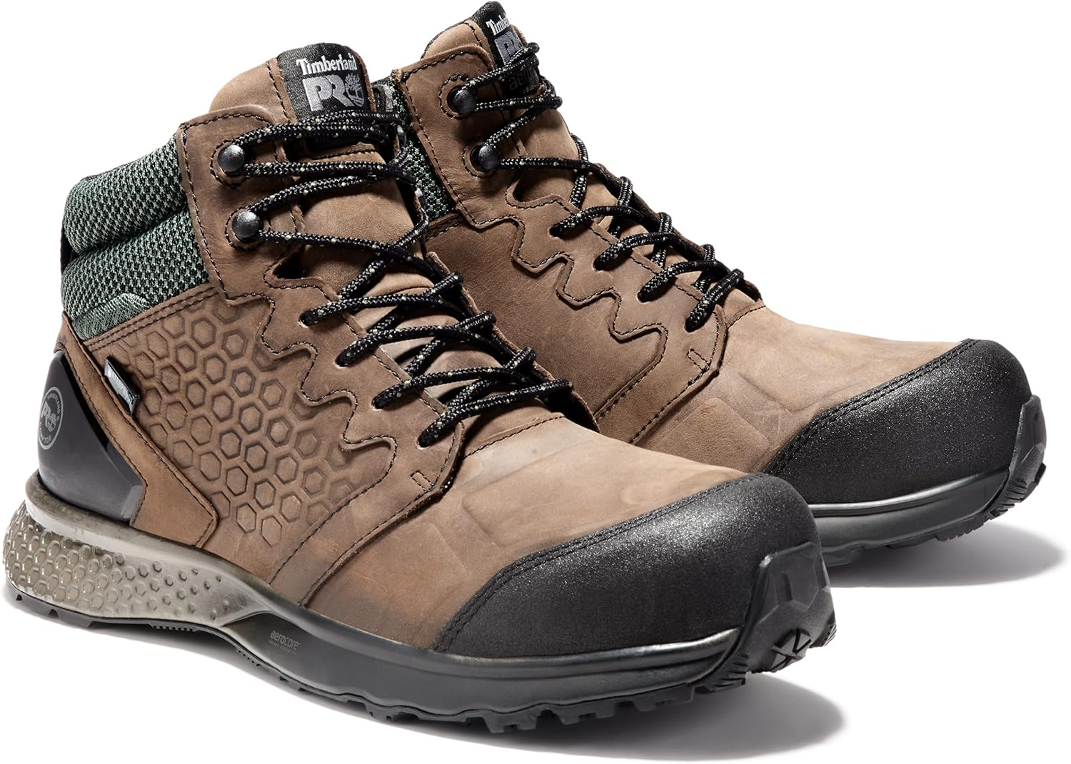 Мужские водонепроницаемые рабочие ботинки Timberland Pro Mid Reaxion Athletic Hiker Waterproof Composite Toe WorkBoot с композитным носком, коричневый/зеленый — фото 2