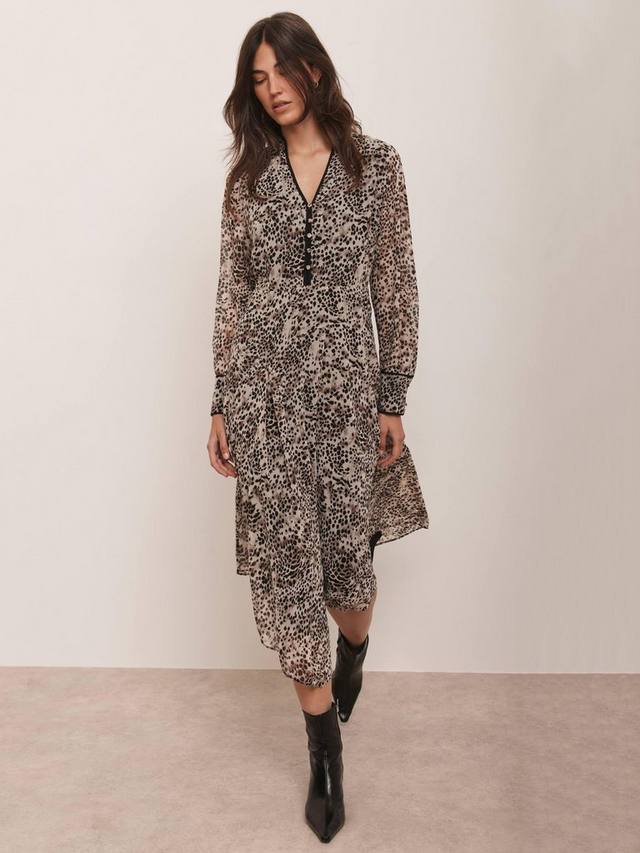 

Асимметрильное миди-платье с принтом animal print Mint Velvet, Brown/Multi