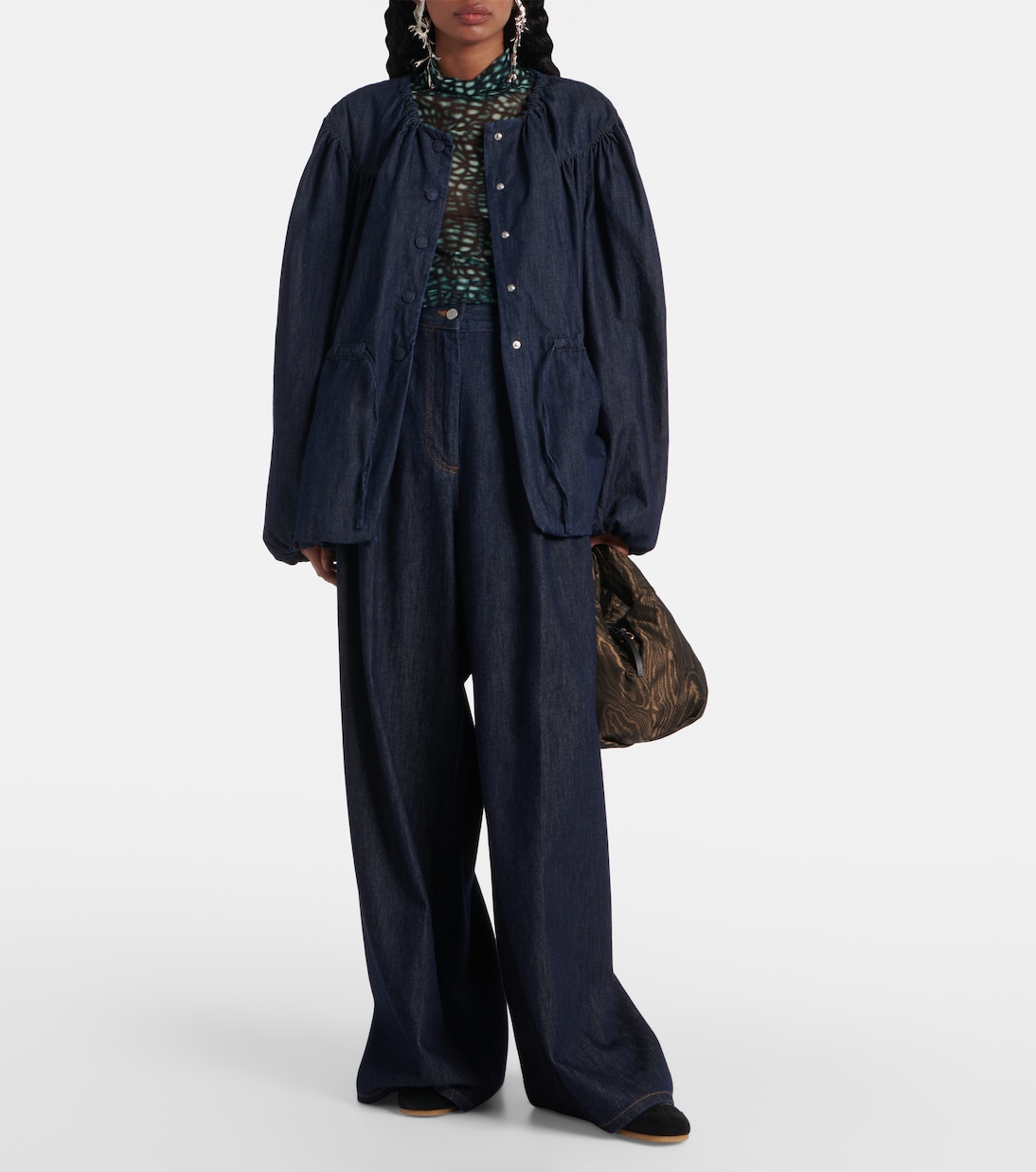 Джинсы с высокой посадкой и складками, широкие Dries Van Noten, индиго — фото 2