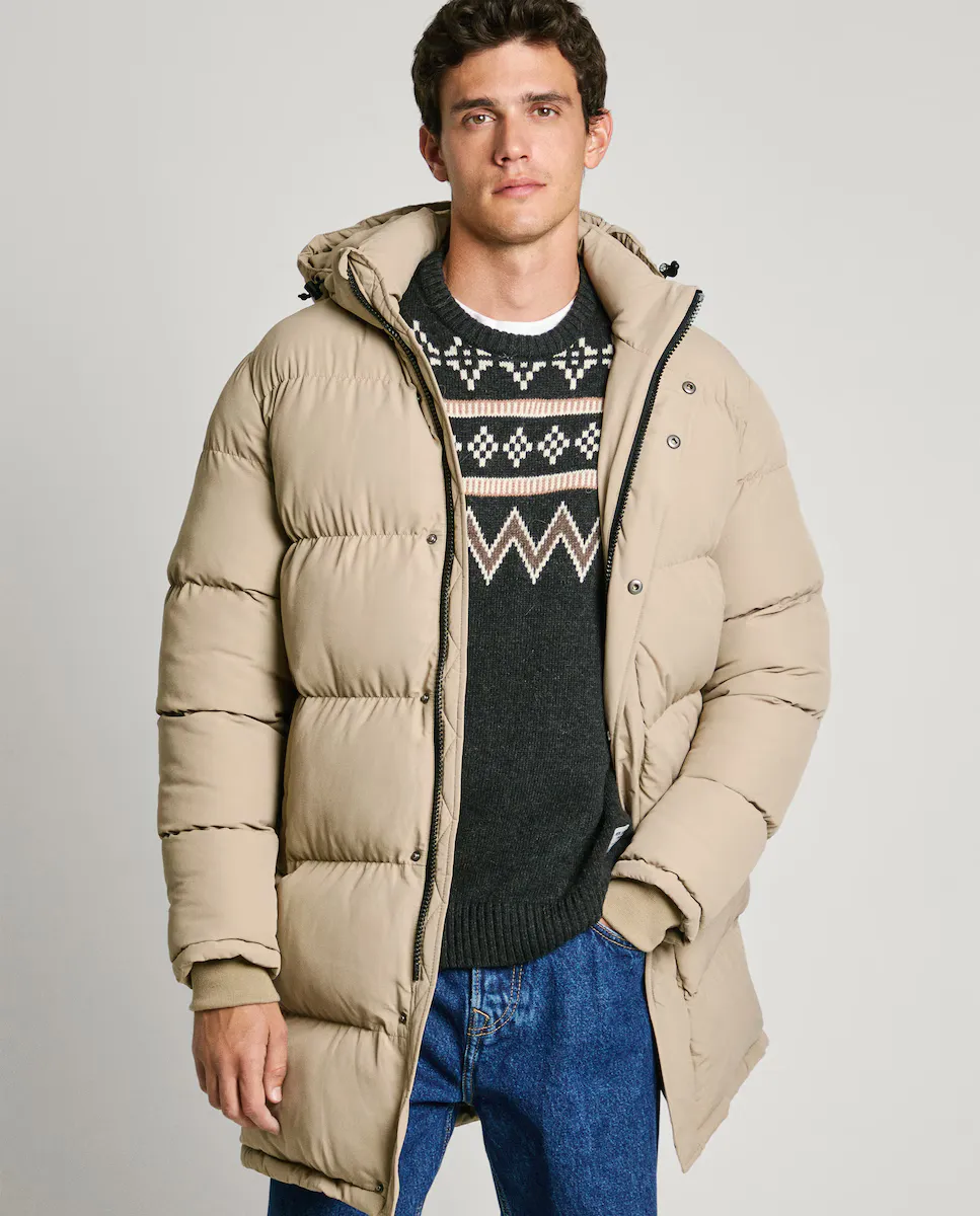 

Длинный мужской пуховик с регулируемым капюшоном Pepe Jeans, бежевый
