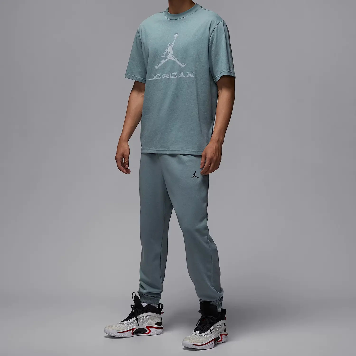 Спортивные кроссовер штаны dri fit вязаные мужские Jordan, серый/черный — фото 3