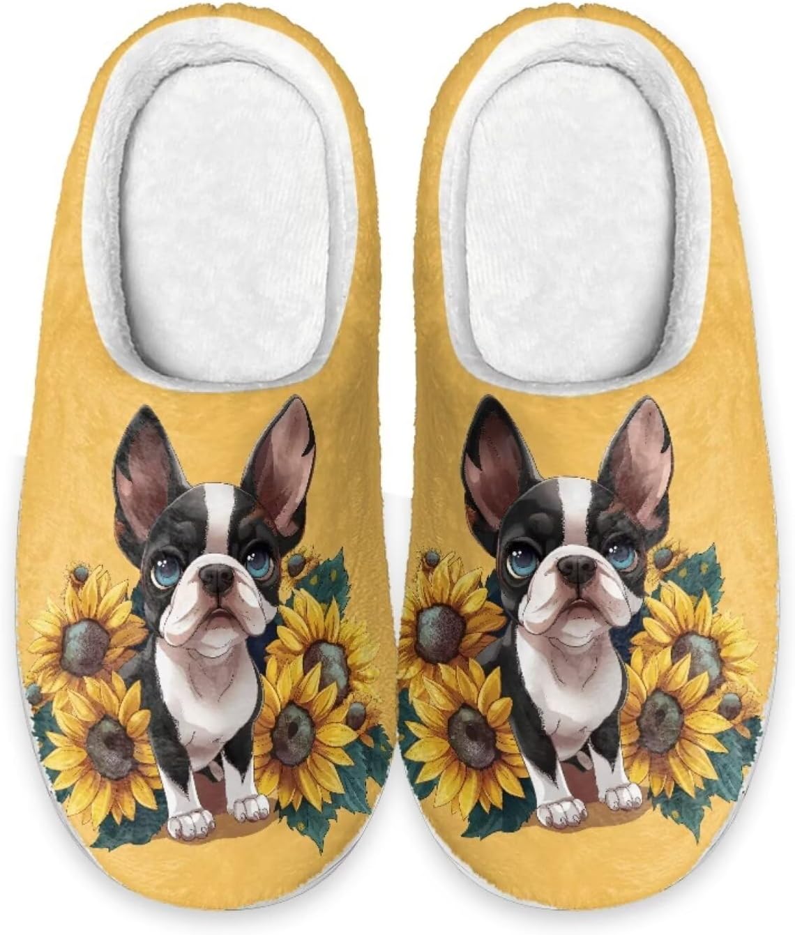 

Тапочки Forchrinse в виде рождественского снеговика для женщин и мужчин, мягкие и удобные домашние тапочки, не скользящие, теплые зимние обувь для дома и улицы, Sunflower Boston Terrier